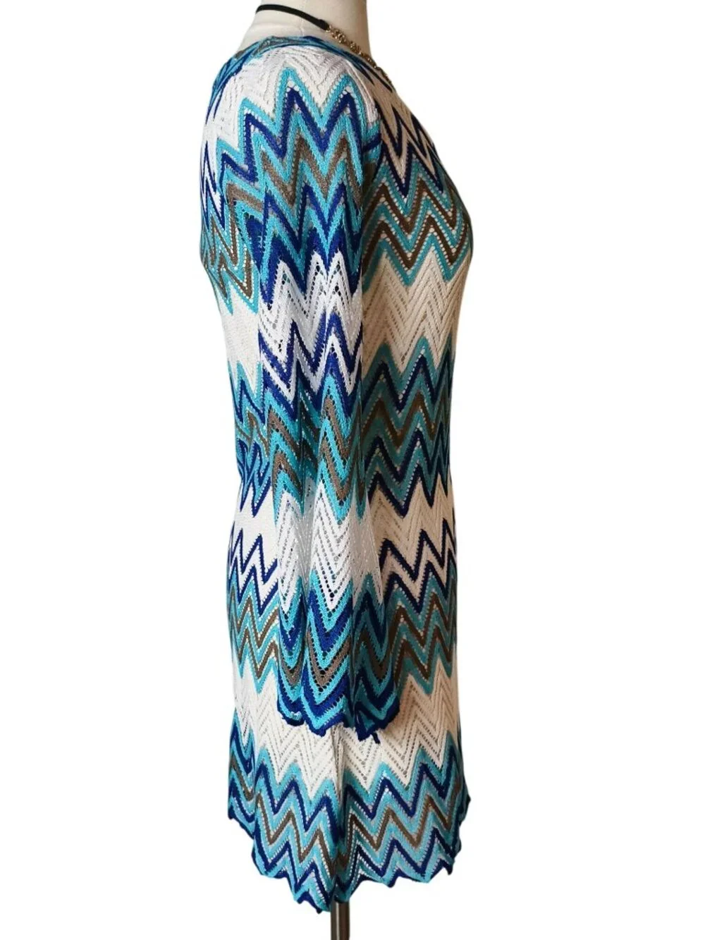 Nicole Marie S Long Sleeve Knit Dress Multicolor Chevron Versatile Minimalist